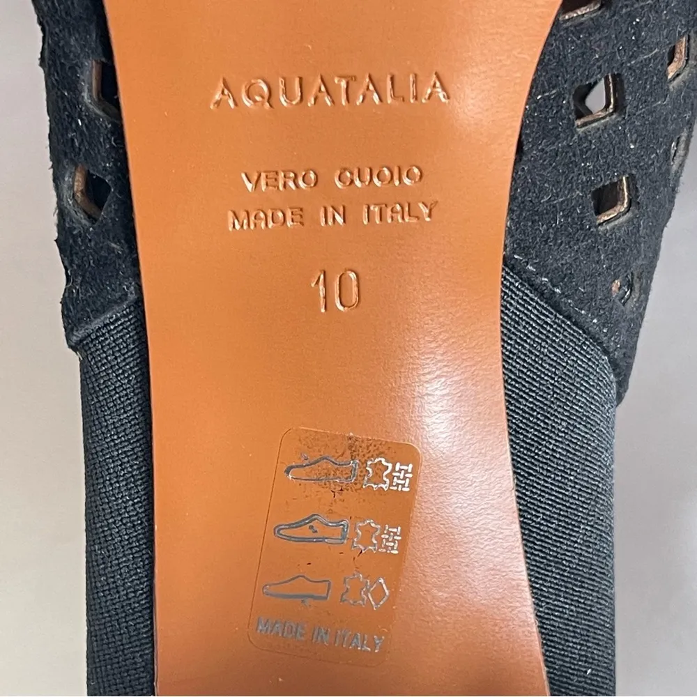 Aquatalia Shari Perforated Open Toe Suede Boots Size 10 Black Block Heel - Image 10