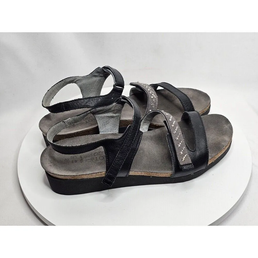 NAOT Kendall Wedge Sandals Ankle Straps Rhinestones Black Women Size EU 41/US 10 - Image 3