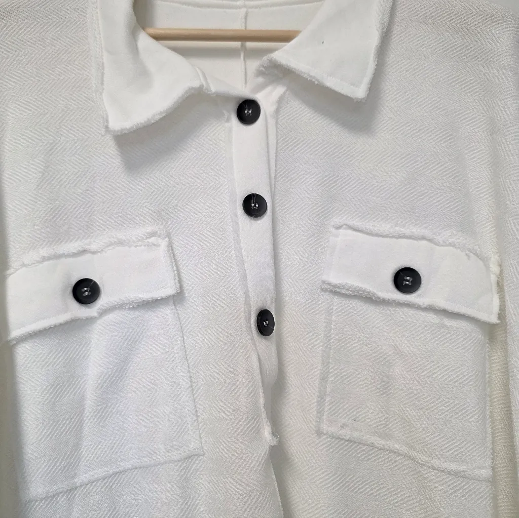 Womens White Terry Cloth Oversized Top Blouse Raw Edge Thick Size 2x Beach Warm - Image 5