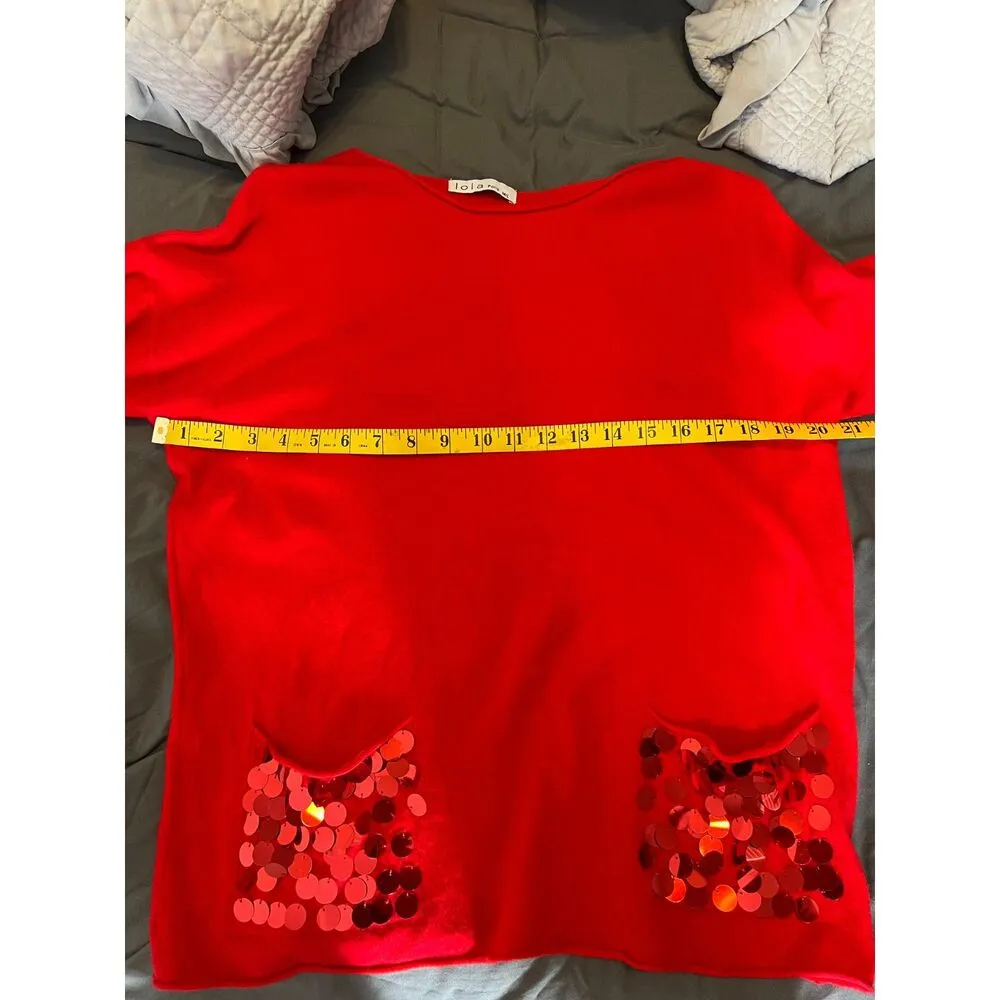 Lola Paris Soft Red Sweater Sz M/L Sequin Holiday Artsy Party Christmas Modal Size M - Image 8