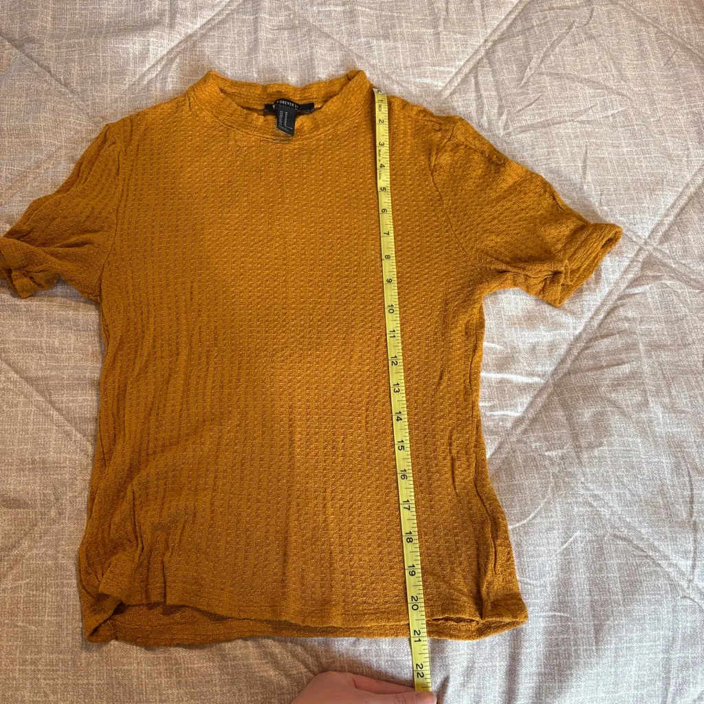 Twee Quirky Mock Neck Forever 21 Mustard Yellow Gold Short Sleeve Academia Sz M - Image 4