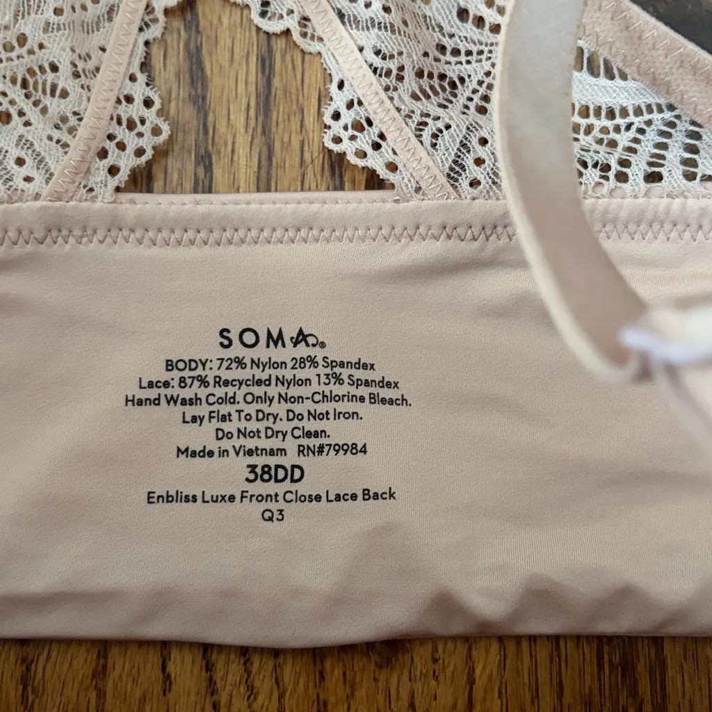 Soma Enbliss Luxe Front Close Lace Back Bra Size 38DD - Image 2