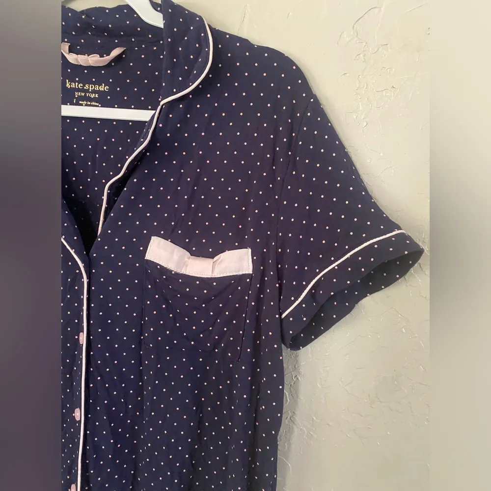 Kate spade new york Evergreen  Pajama Top Polka Dot Navy/pink Sz L Soft Comfy - Image 3