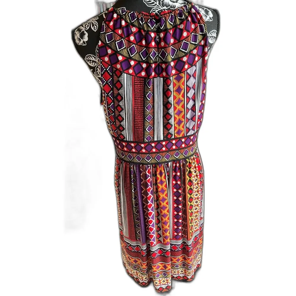 Maggy London Keyhole Cutout Halter Geometric Print Multicolor Dress Size 12 - Image 6