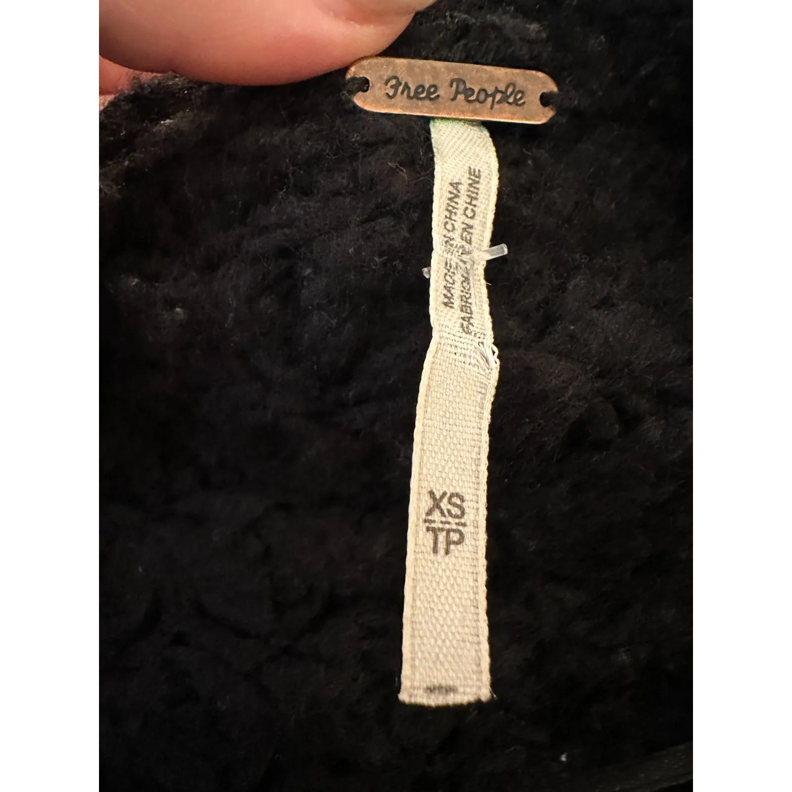 Free People Black Chunky Oversized Scoop Neck Crochet Sweater Size XS - Image 3