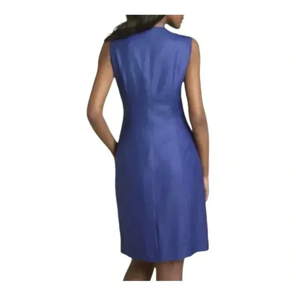Classiques Entier Royal Blue Sleeveless Dress Ruched Waist V-Neck Women Size‎ 6 - Image 2