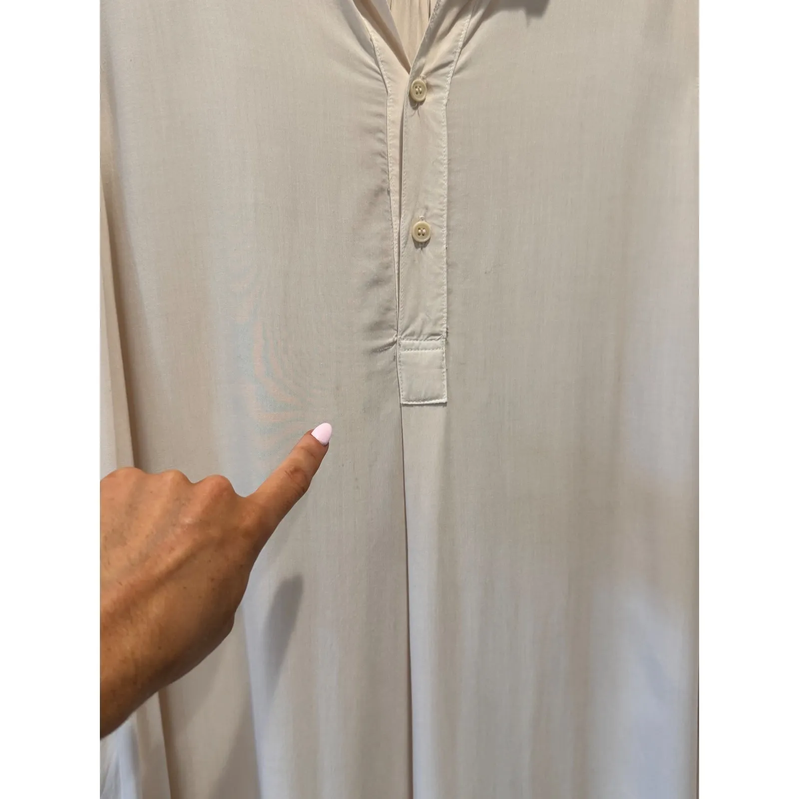 CP‎ Shades Rayon Shirt Dress Hi-Low Hem Button Down Long Sleeve Beige Size S - Image 3