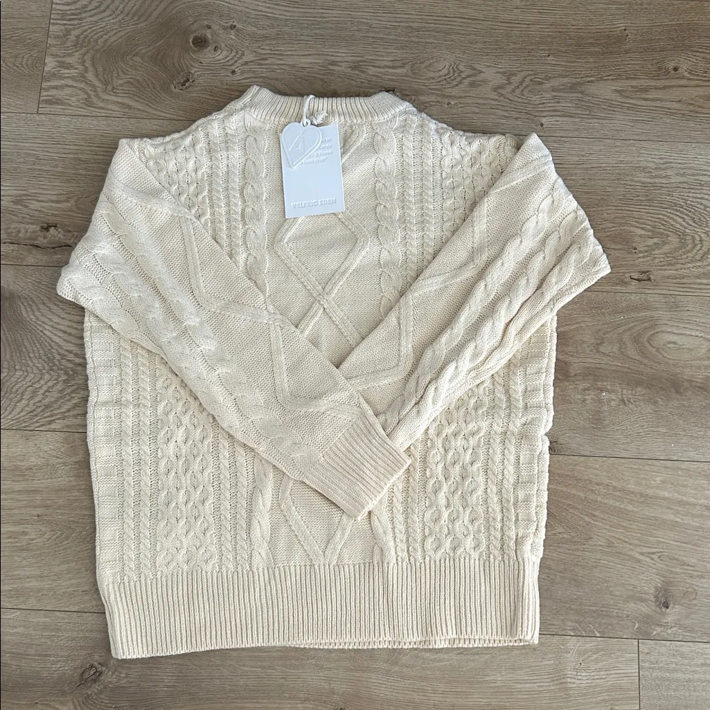 AELFRIC EDEN SOLID CABLE STITCH SWEATER, Cream, Size XS,NWT - Image 3