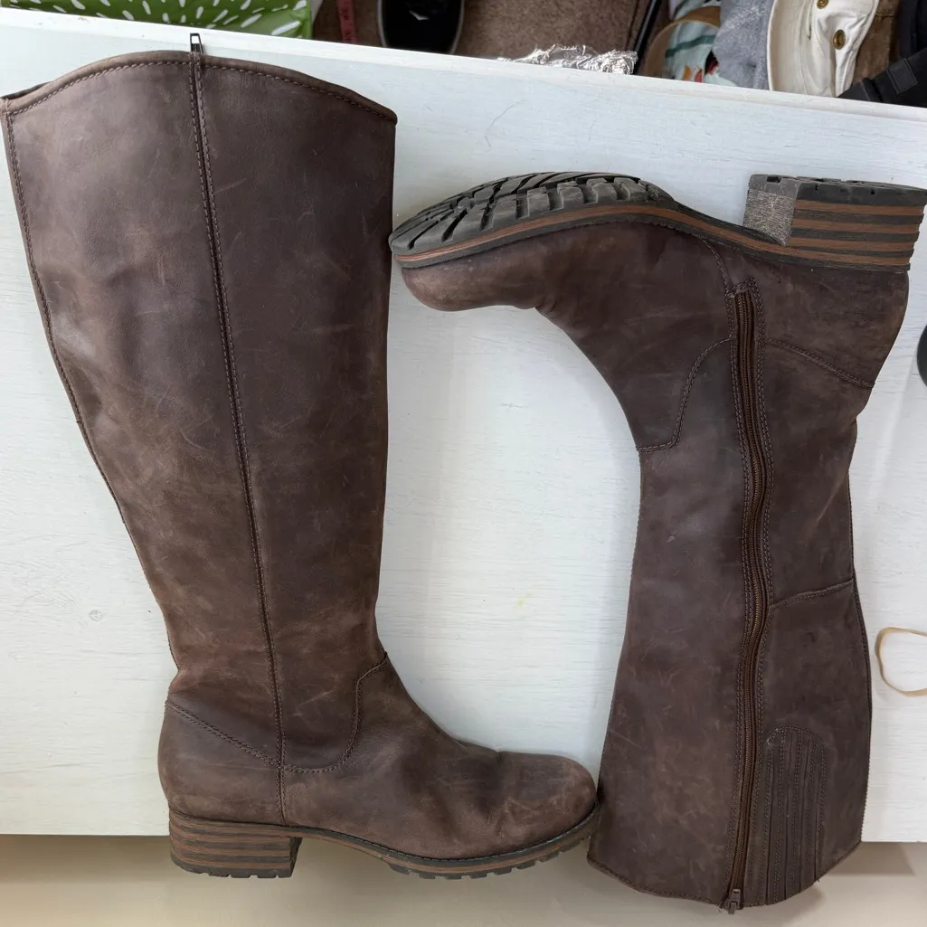 Clarks Marana Trudy Brown Leather Knee High Low Heel Tall Boots, Sz 9.5 - Image 7