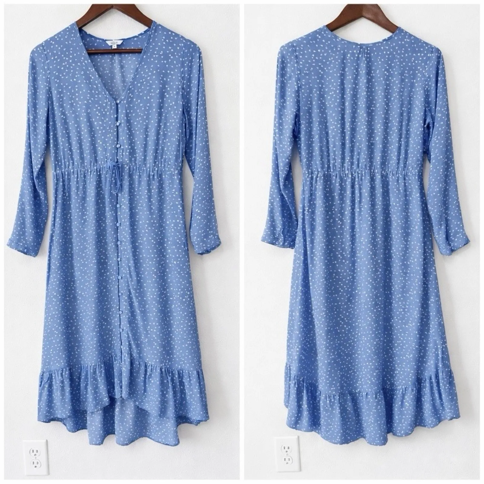 Rails Jade Blue/White Wisteria High -low Midi Dress M Floral Long Sleeve - Image 4