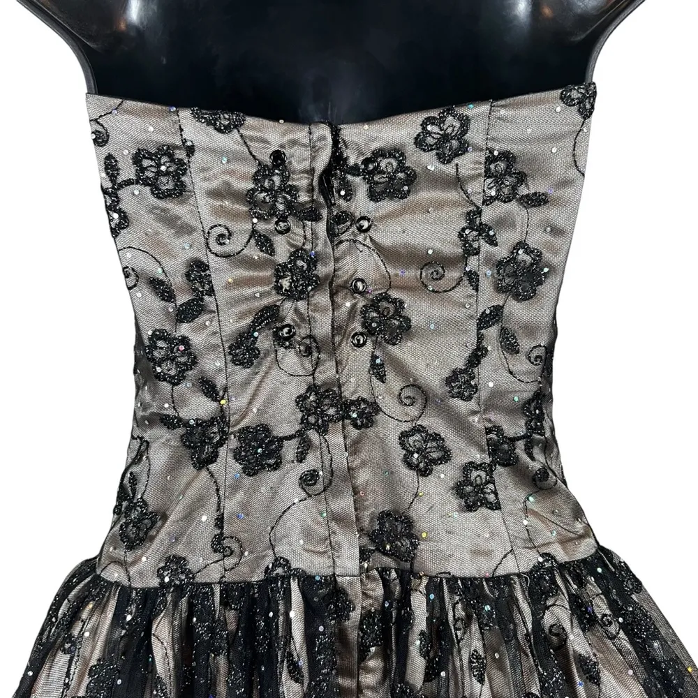 Jessica McClintock Strapless Black Gold Lace Tulle Sparkle Prom Party Dress - Image 14