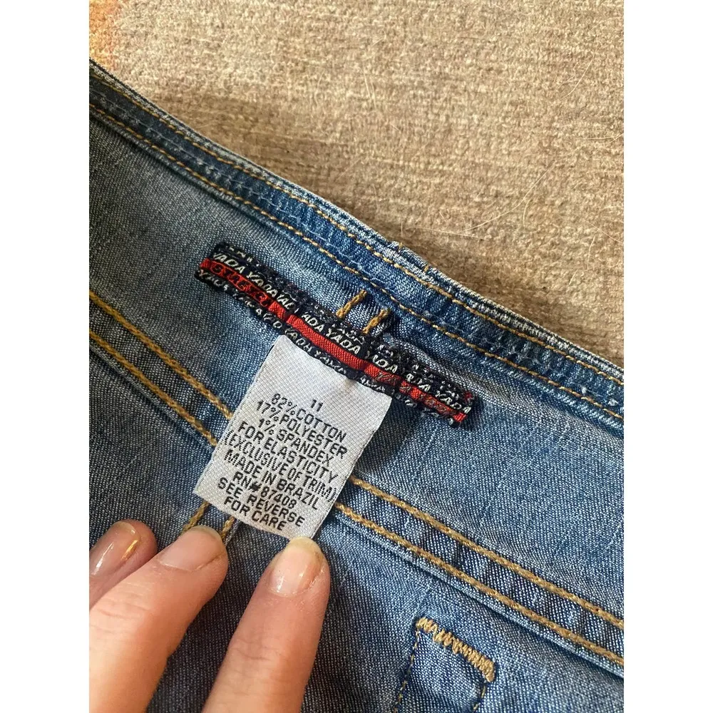 Size 11 Juniors//Y2K Midrise Denim Suede Fringed Flares - Image 4