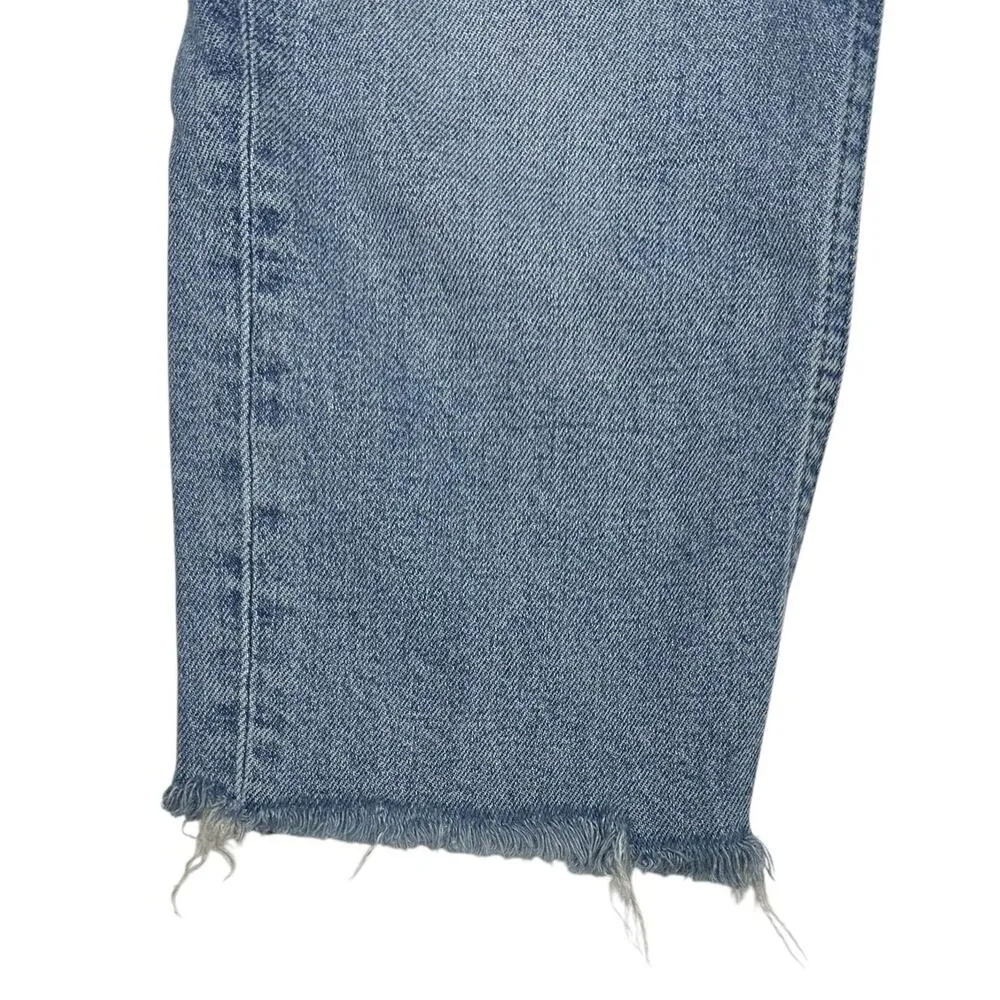 Zara Womens Cropped Jeans Frayed Hem Blue Wash Straight Leg High Rise US 6 EU 38 - Image 2
