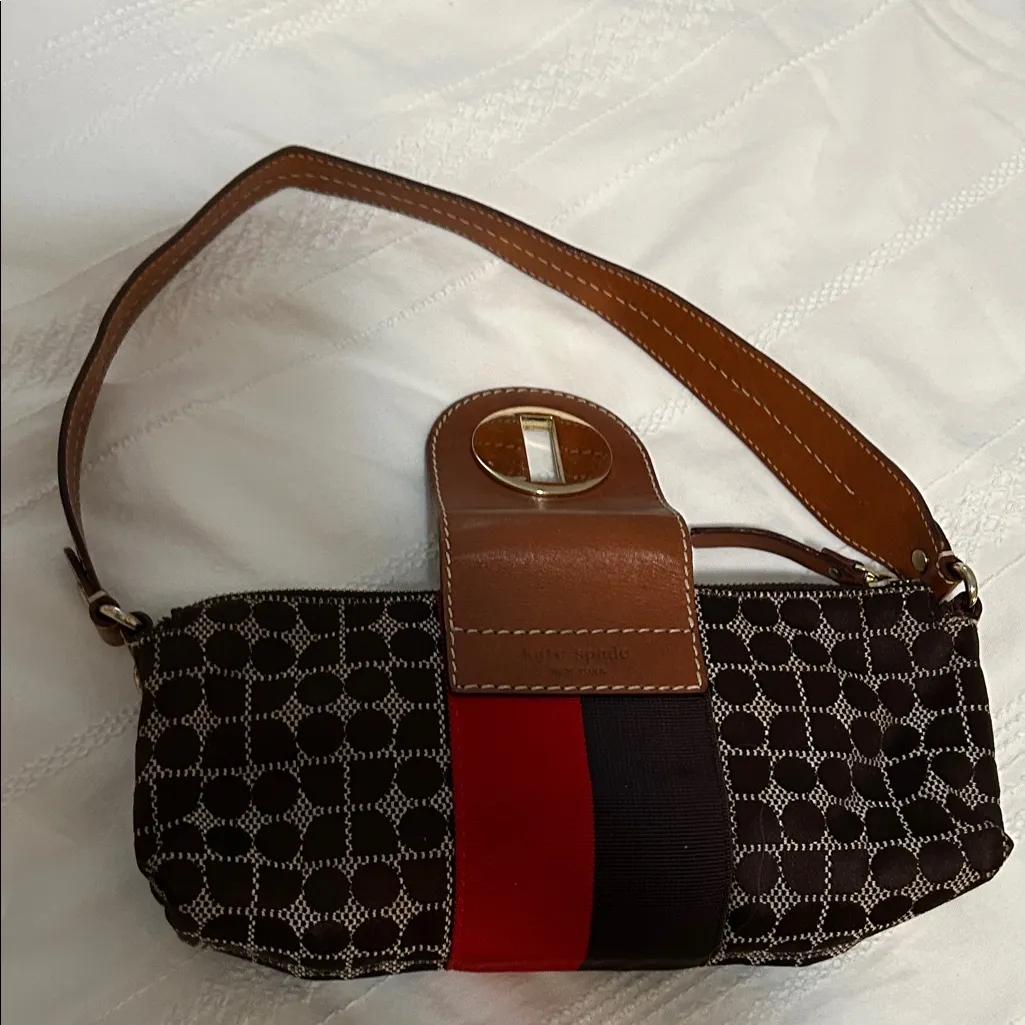 Kate Spade Fabric Pochette w/ Tan Leather Trim Y2K - Image 5