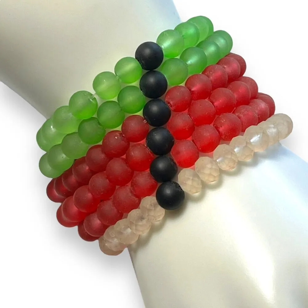 Womens Fashion Bracelets Set of 6 Beaded Stretch Red White Green - Image 2