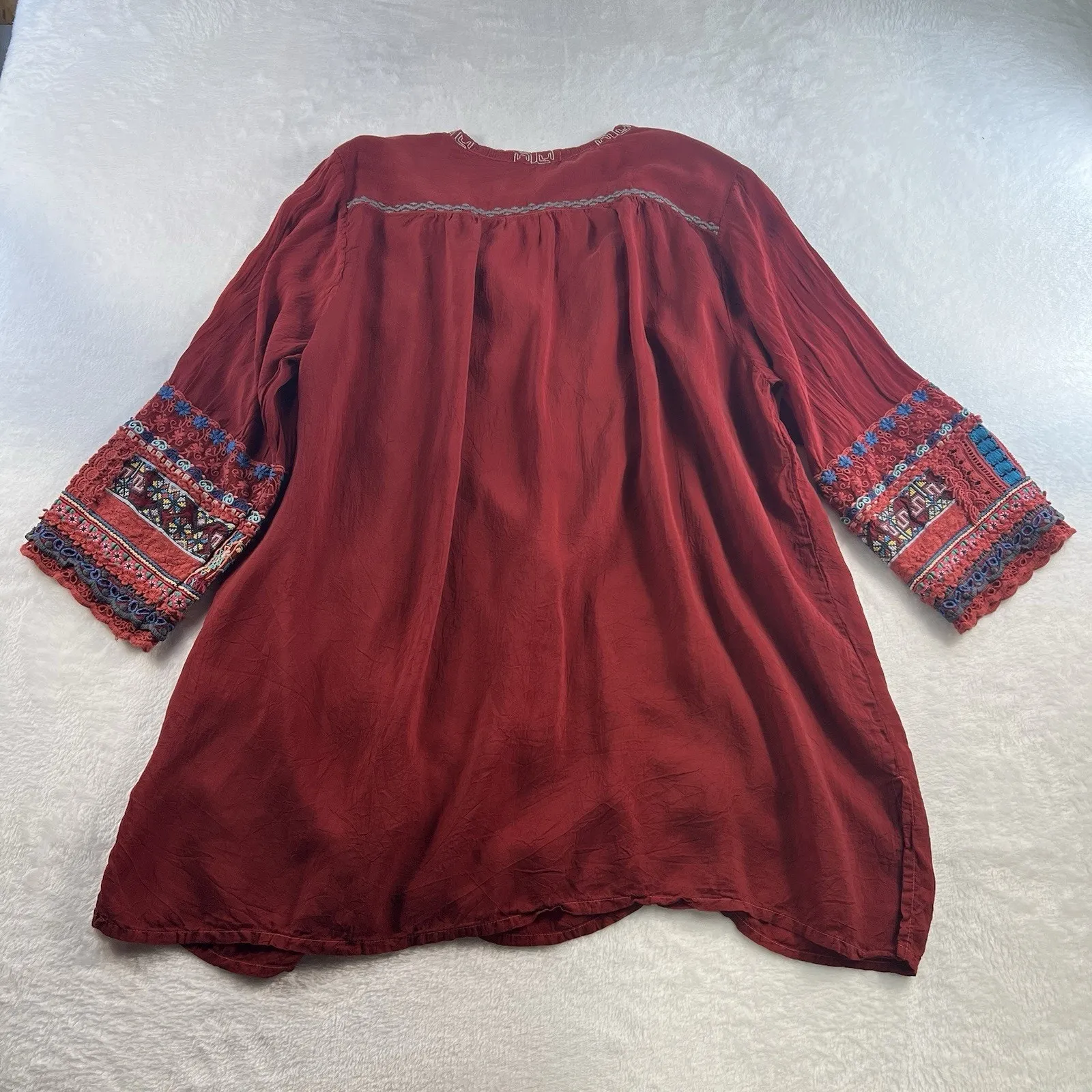 Johnny Was Plus 1X Embroidered Boho Tunic Top Bohemian Hippie Blouse Red Peasant - Image 11