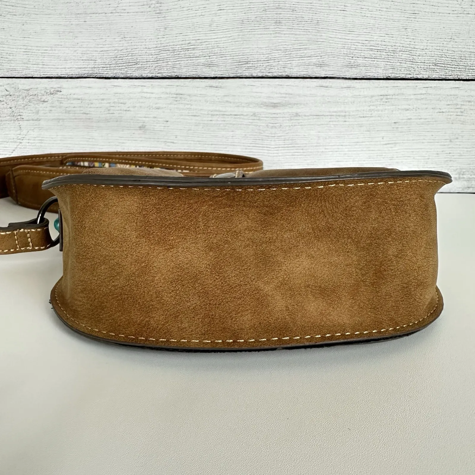 Tony Lama Woven Accent Colorful SaddleBag‎ Leather Southwestern Crossbody Purse - Image 8