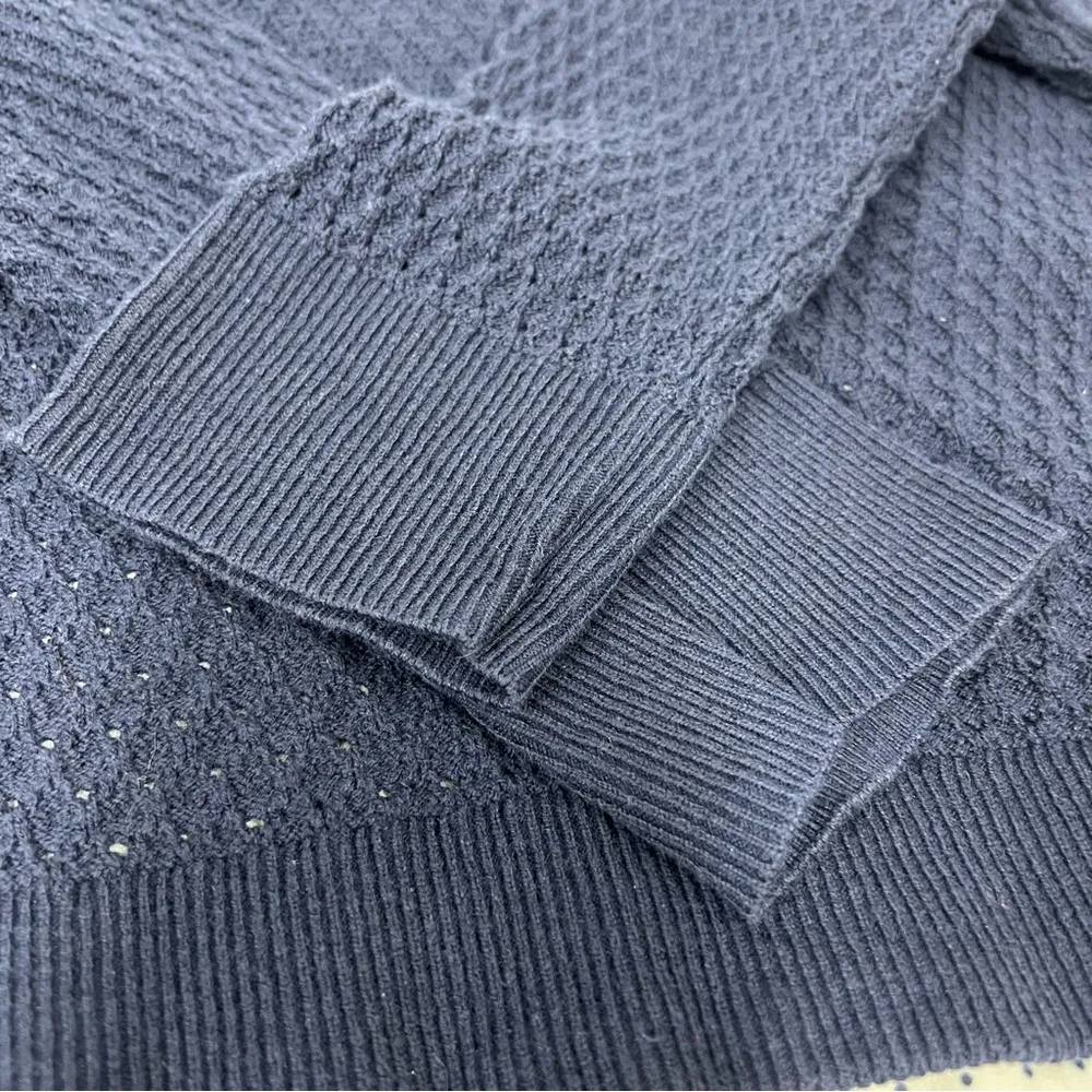 Croft & Barrow large knit Sweater w/built in Polk a dot blouse navy blue white - Image 13