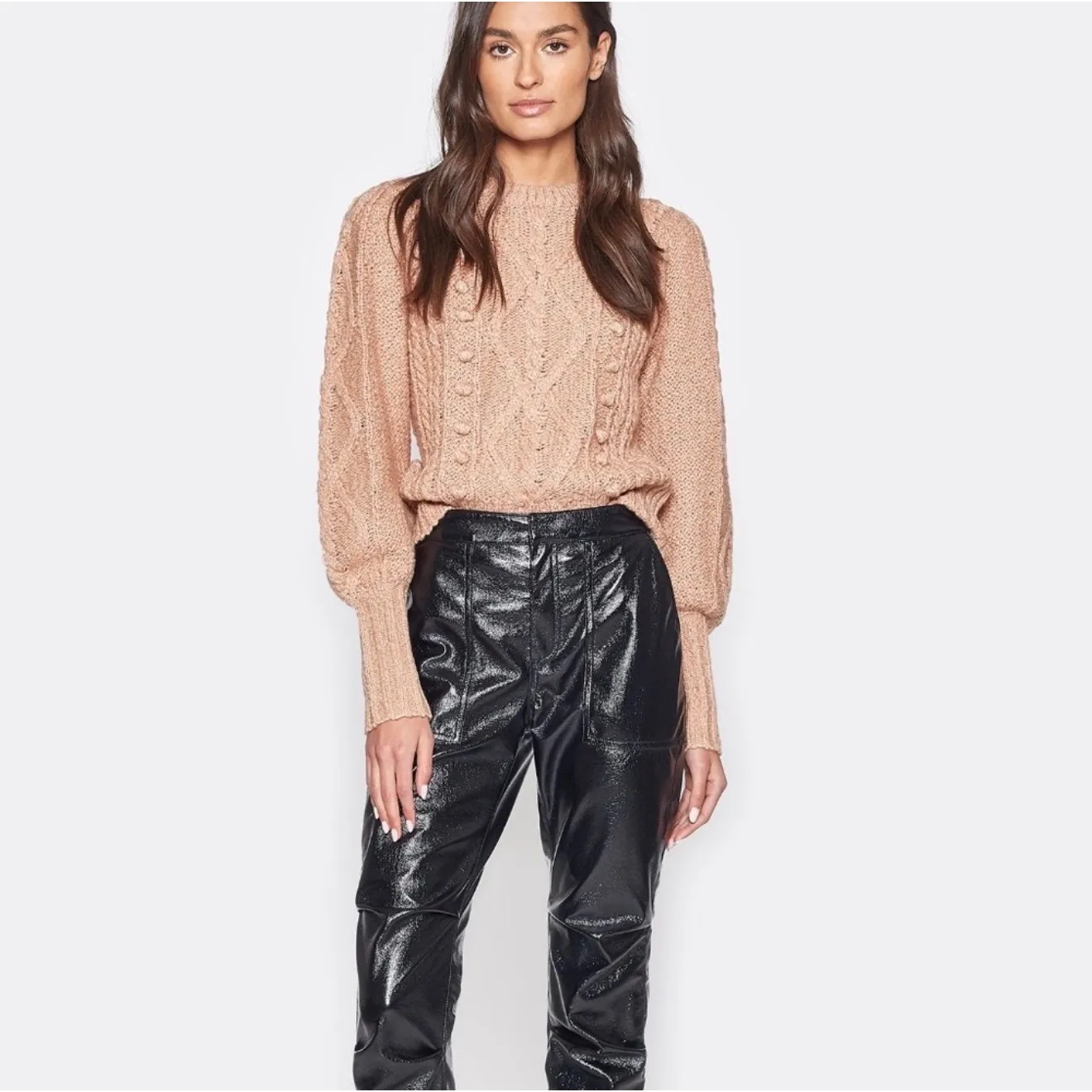 New! Joie Bia Cable-Knit Puff-Sleeve Sweater in Ginger‎ Sz Small $348 - Image 2