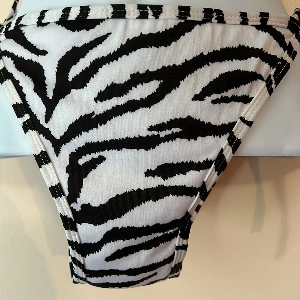 Zebra Print White and Black String Bikini Sz OS - Image 3