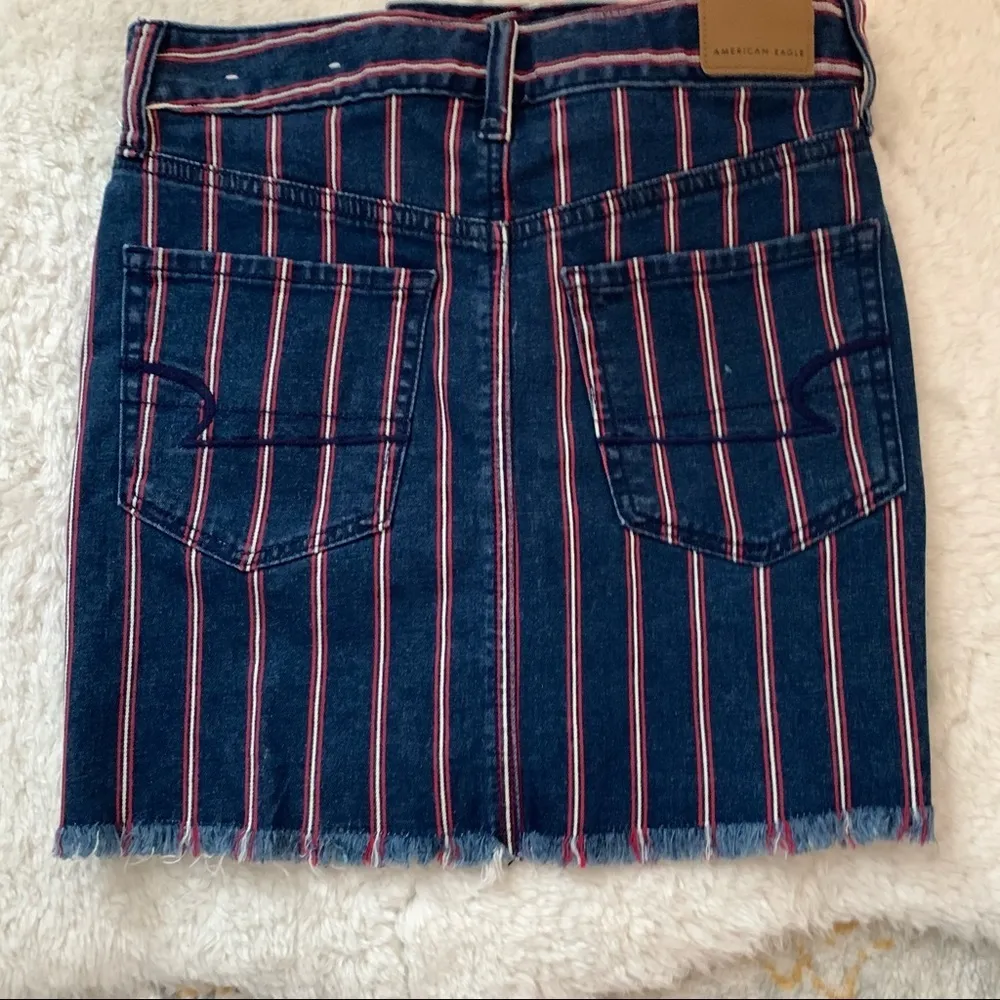 American Eagle Navy Blue Red Striped Y2K USA Denim Skirt 0 NEW - Image 5