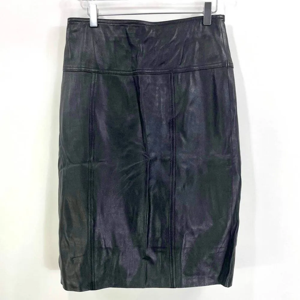 90s LA NAUVELLE RENAISSANCE Vintage Black Leather Skirt - Image 2