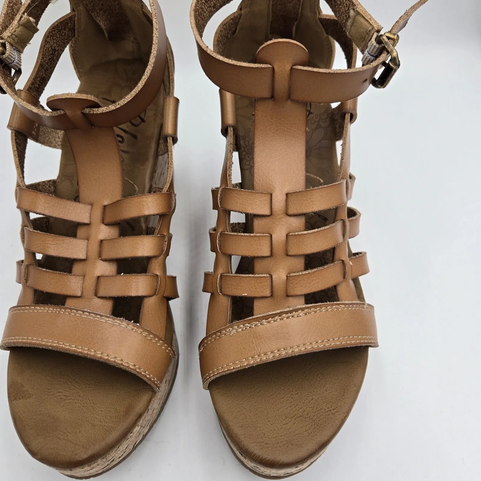 Blowfish Malibu Piper Cork Wedge Sandals Tan Woven Gladiator Strappy Women Sz 6 - Image 9