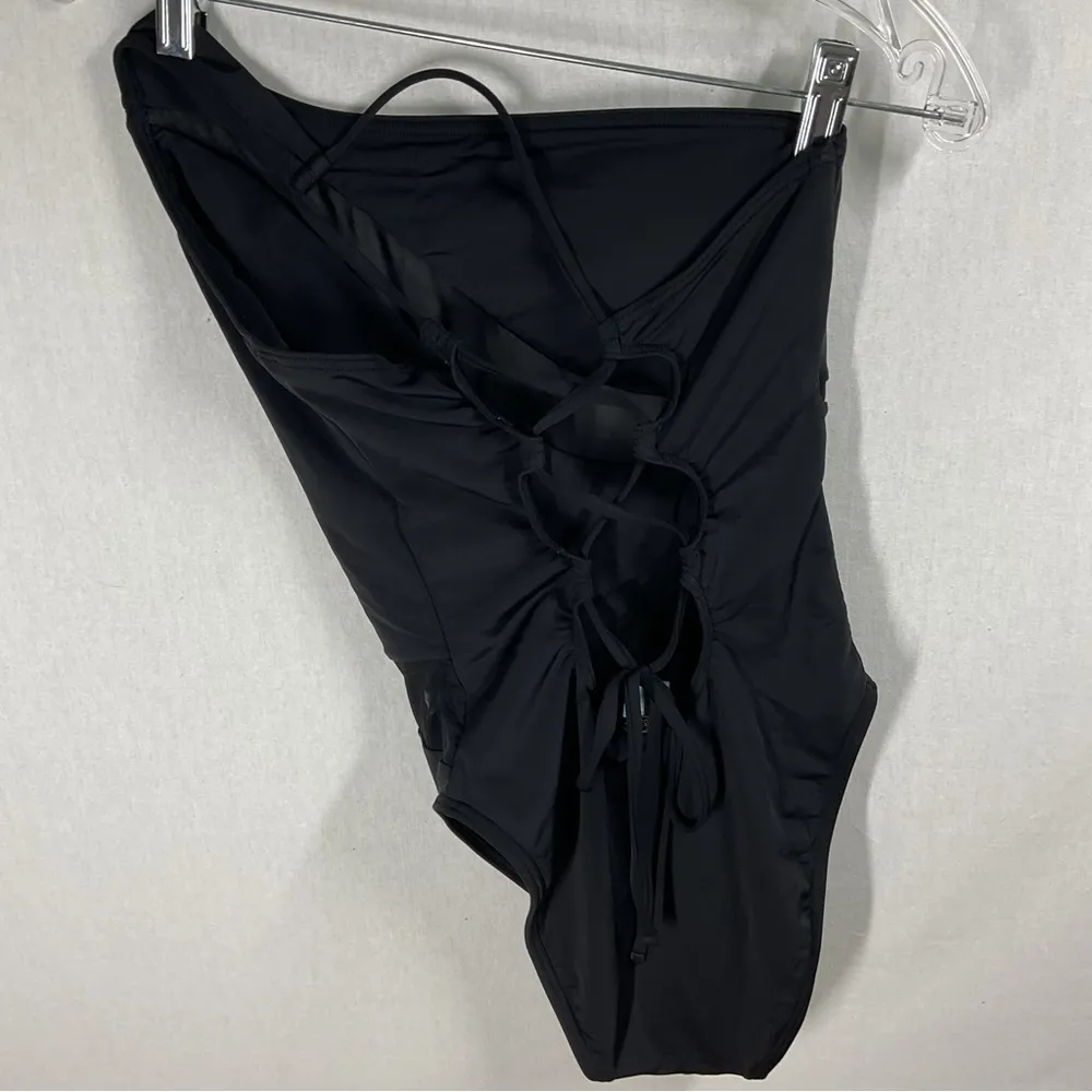 Sunsets One Shoulder Black Swimsuit with Mesh in Size Medium - Image 3