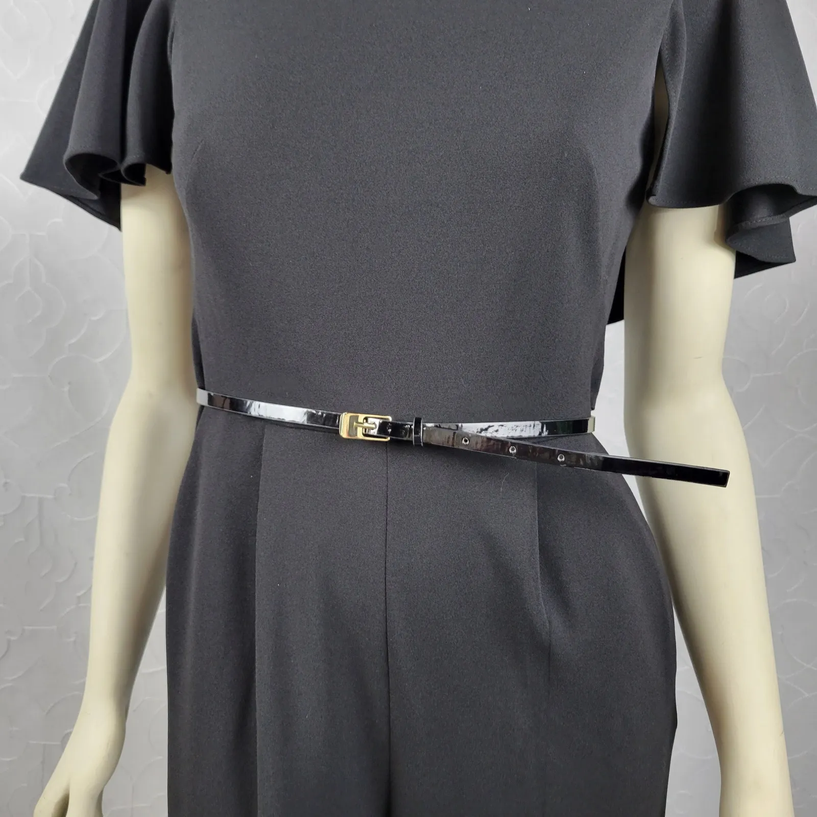 Calvin Klein Womens Jumpsuit Size 4 Black Capelet Sleeve Belted‎ Wide Leg Career - Image 11