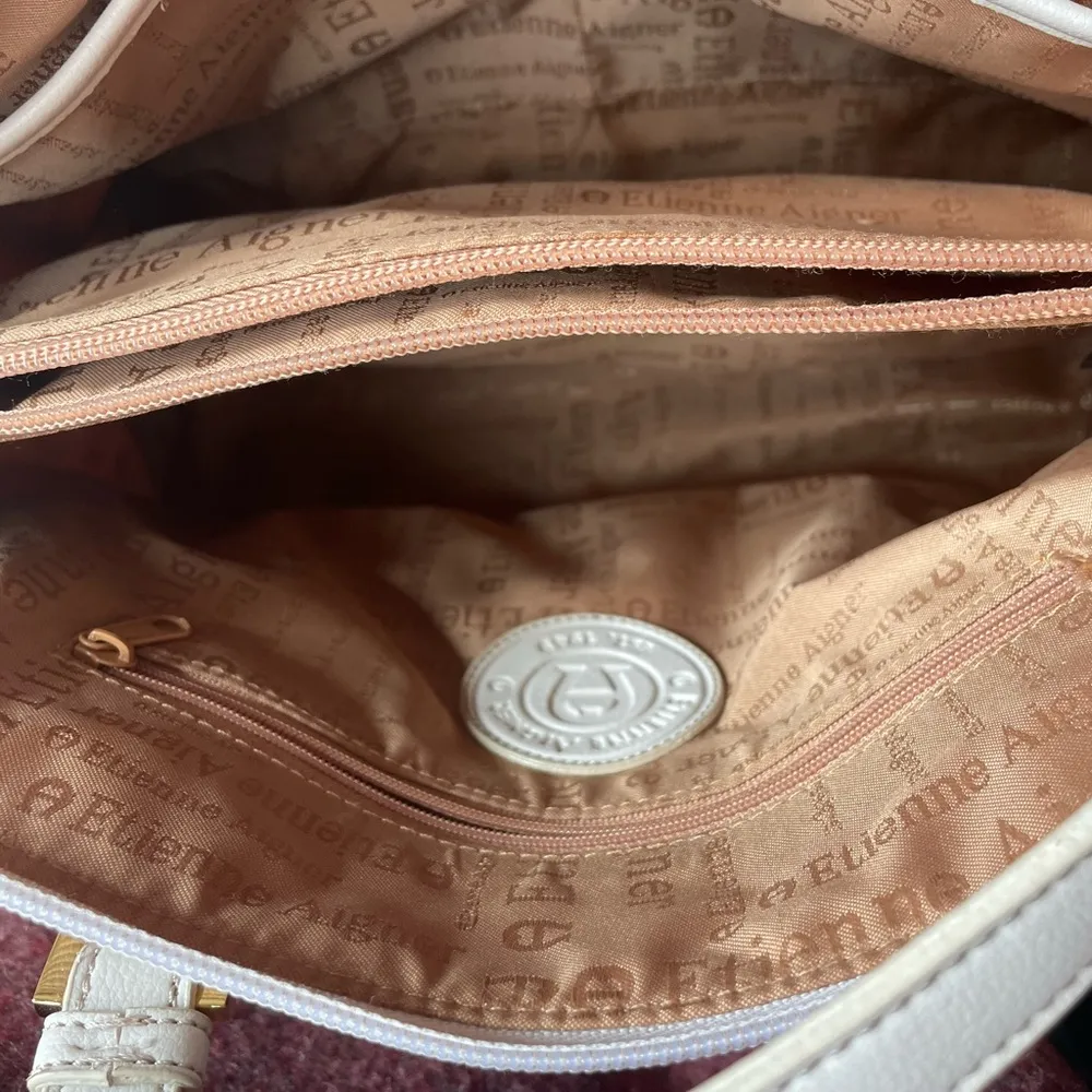 Vintage Etienne Aigner Bone leather and woven jute double handled satchel - Image 4