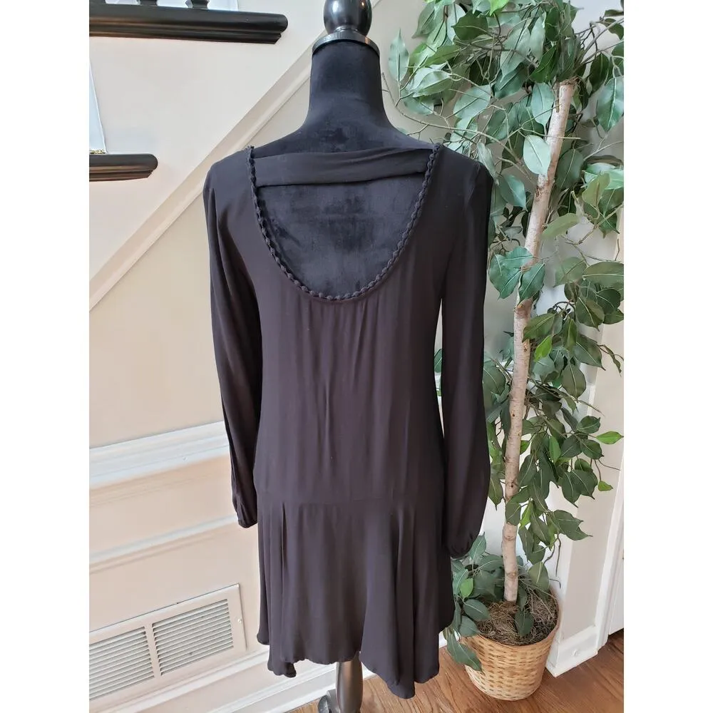 Xhilaration Sheath Dress Womens L Black Embroidered Split Long Sleeve Drop Waist - Image 4