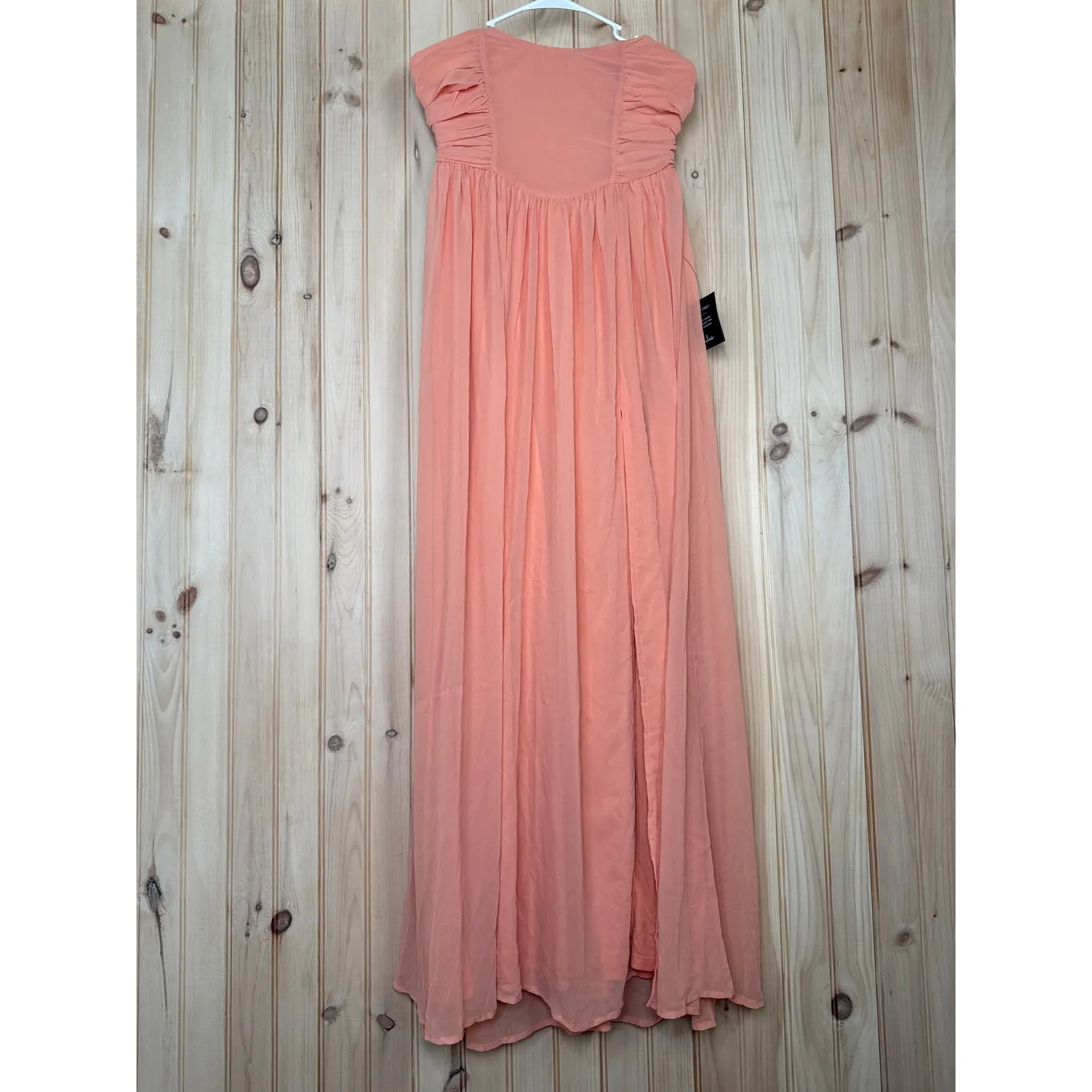 NWT Lulus Luxe Favorite Peach Pink Strapless Ruched Maxi Dress Bridesmaid Size M - Image 2