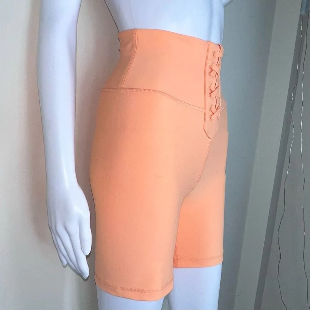 WeWoreWhat Solid Lace Up Biker in Peach Cobbler - Image 4