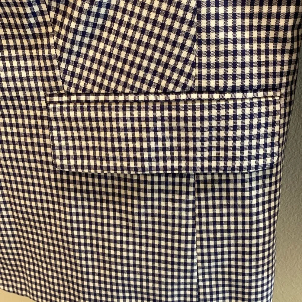 Talbots Blue White Gingham Cotton Stretch 3/4 Sleeve Blazer Jacket Size 12 - Image 5