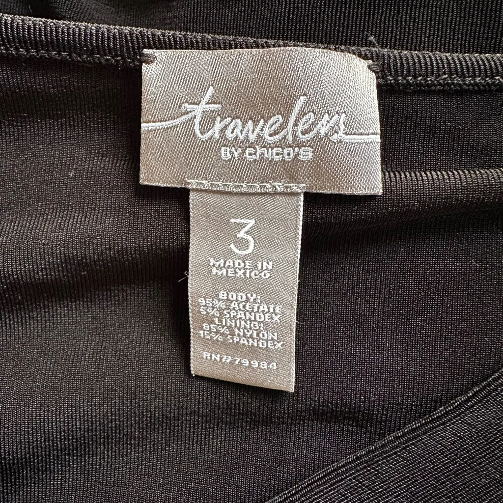 Chico's Travelers Black Knit Top Split Front Diagonal Cut Layer Size 3 XL - Image 3