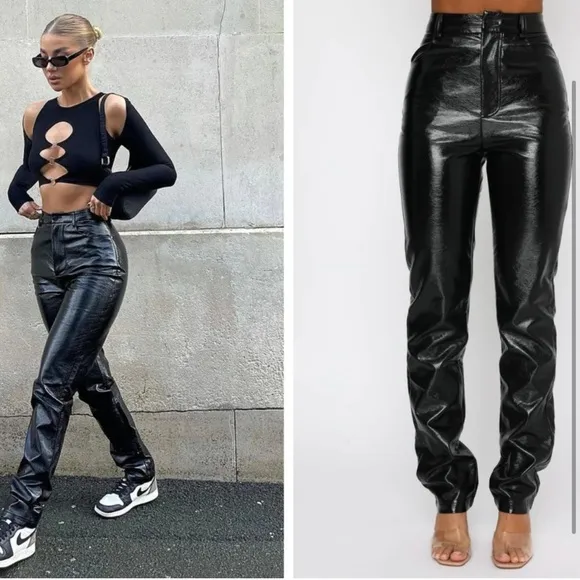 White Fox Vegan Faux Leather High Rise I’m The Only One Pants Size M Black - Image 2