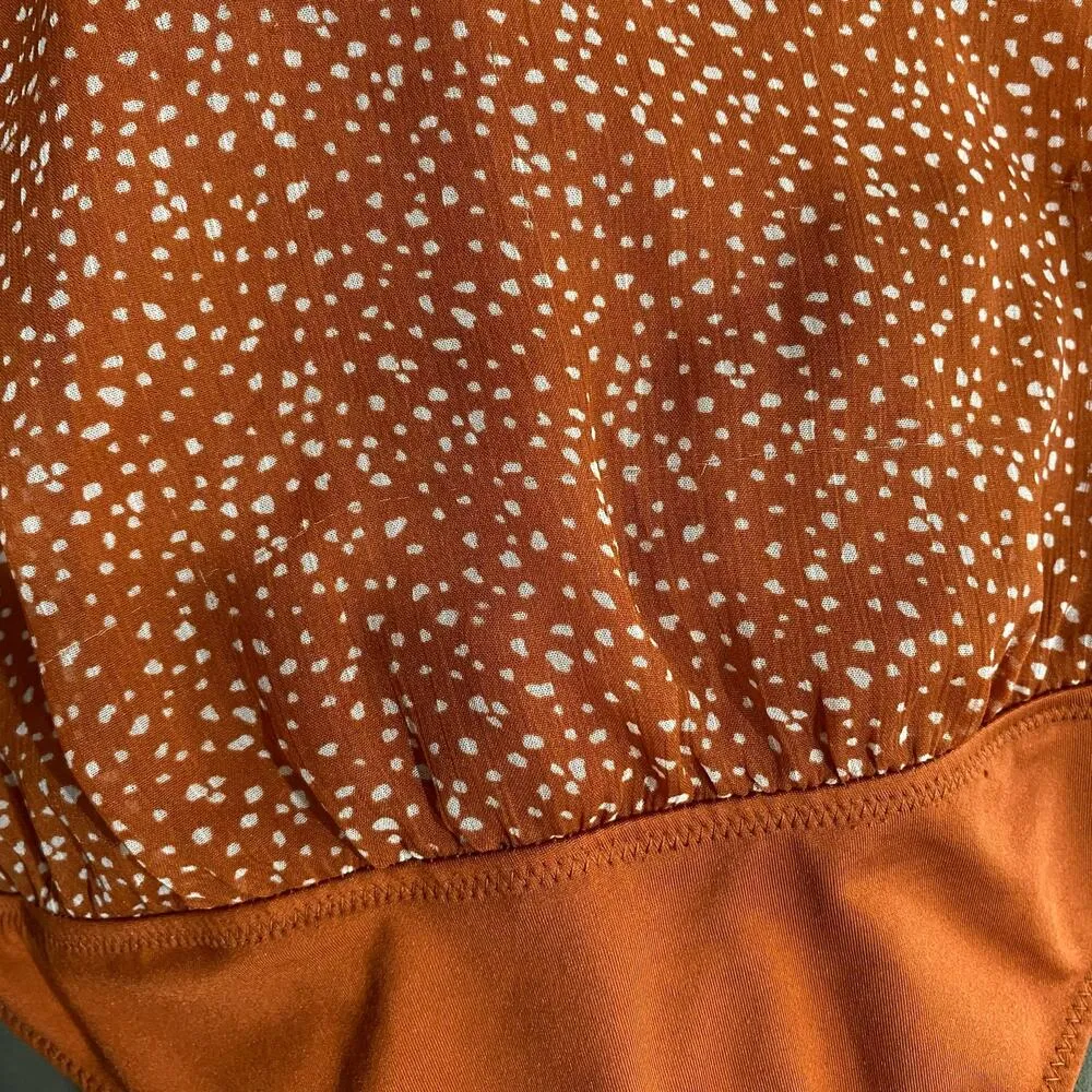 Abercrombie & Fitch Burnt Orange Polka Dot Chiffon Thong Bodysuit Size Small - Image 11