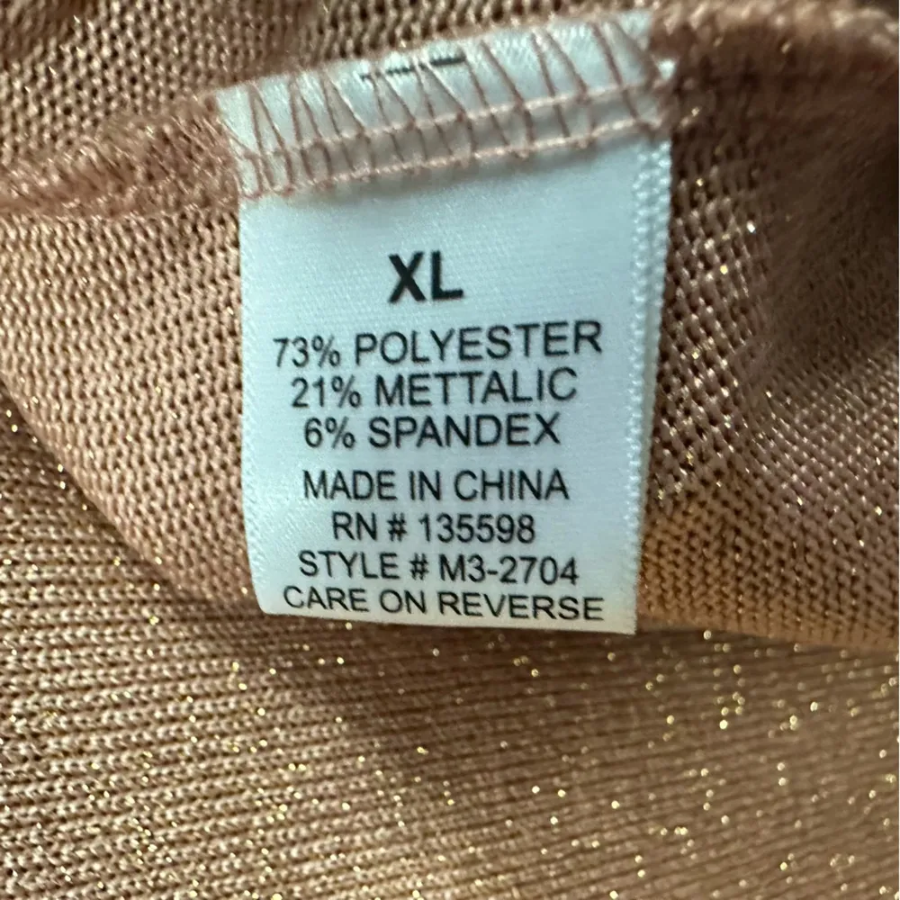 Cure Cowl Neck Rose Gold Sparkle 3 Quarter Sleeve Lightweight Knit Sweater XL Pink - Image 8