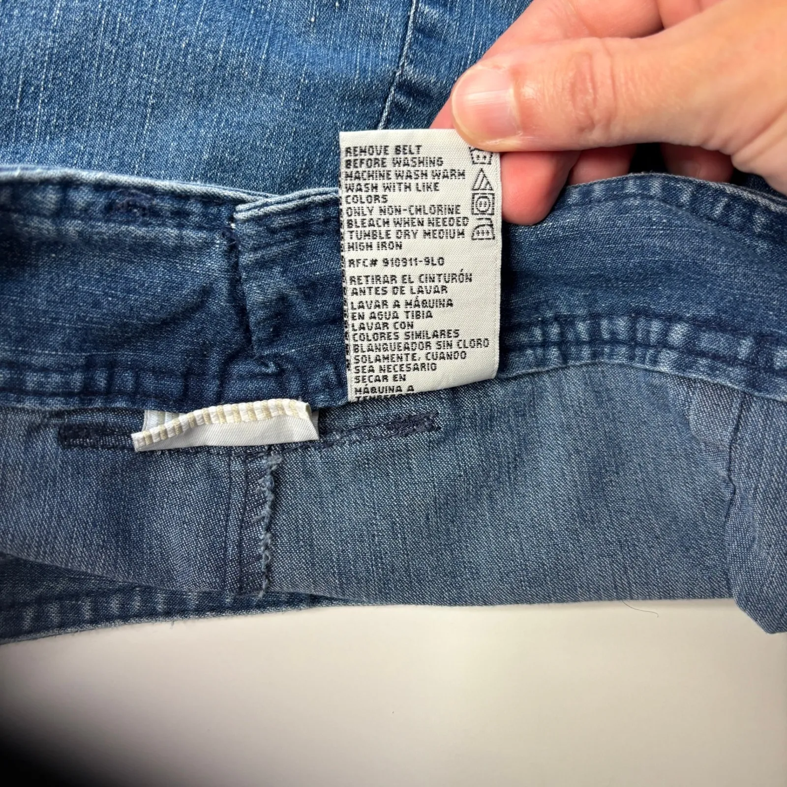 Vintage 90s Blue Denim‎ Pencil Skirt Skort Sz 16 Preppy Classic VTG Pockets Jean - Image 5