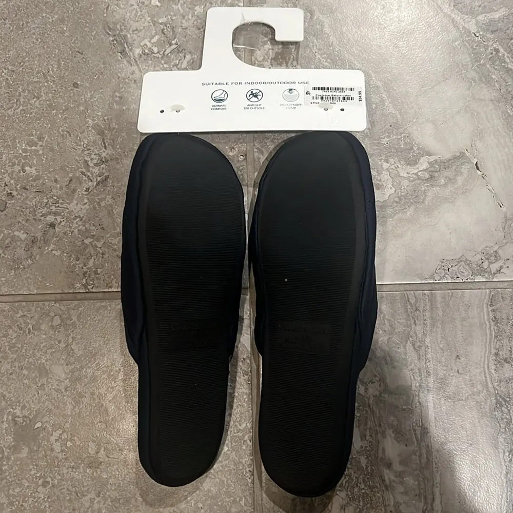 NEW Charter Club Navy Quilted Memory Foam Slippers, Size L (9-10) New w/Tag - Image 4
