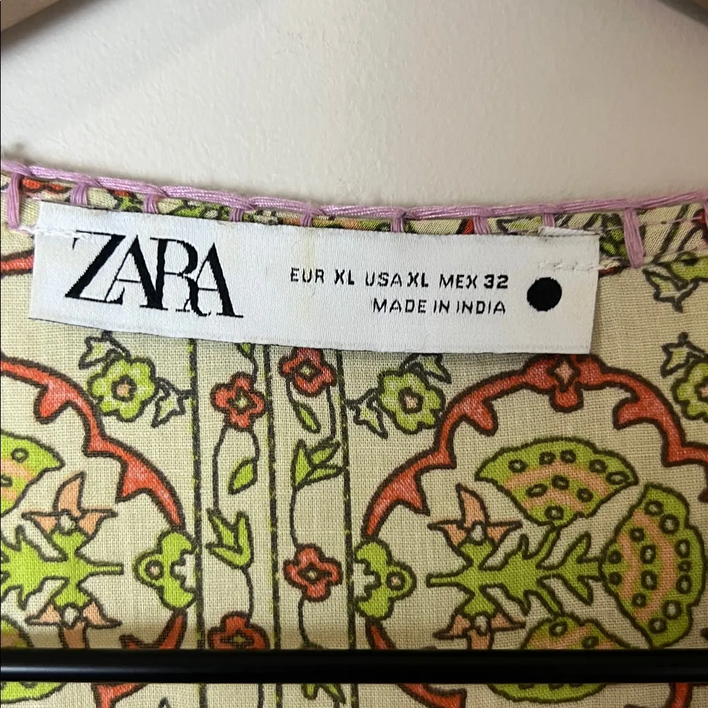 ZARA Crochet Trim Midi Dress Boho Long Sleeve Size XL Relaxed Fit Maxi - Image 4