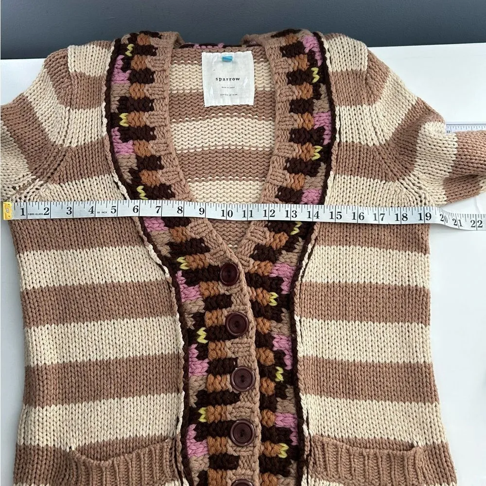 ANTHROPOLOGIE SPARROW Hopi Basket Cardigan Sweater Striped Cream Tan Size Medium - Image 7