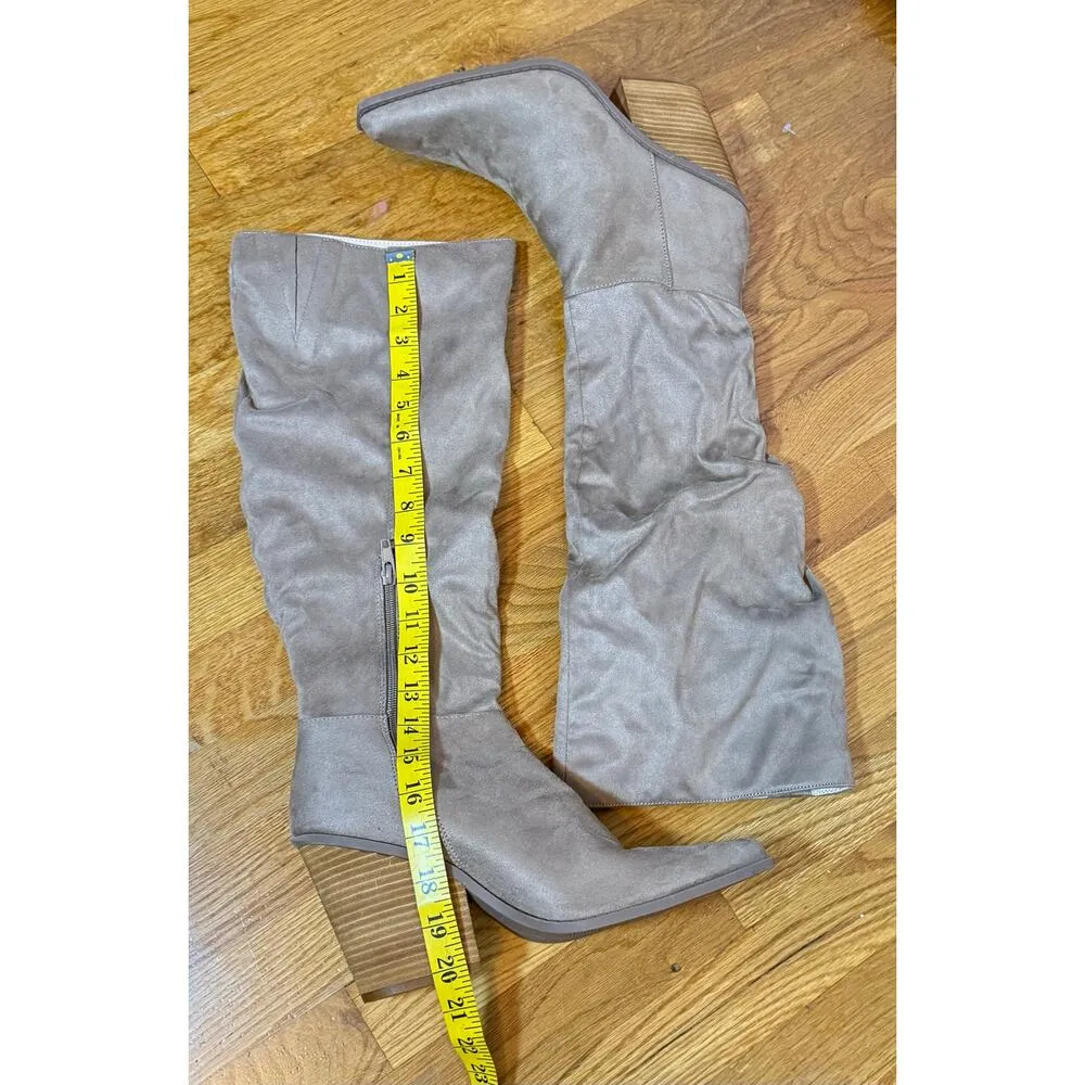 Charles by Charles David Womens 9.5 Beige Suede Knee High Slouchy Heeled Boots - Image 8