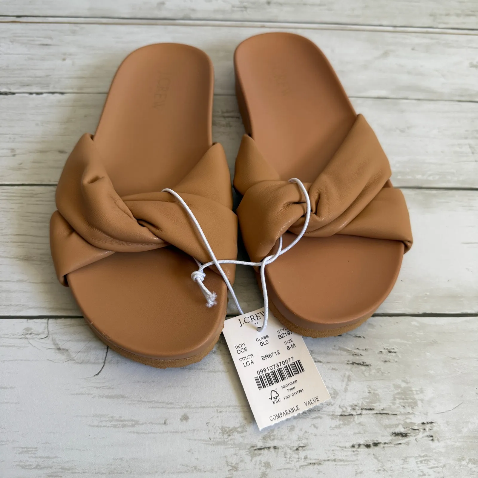 NWT J. Crew Factory Sz 6 New Crossover Pool Slide Camel BZ197 Sandal Shoes Tan - Image 2