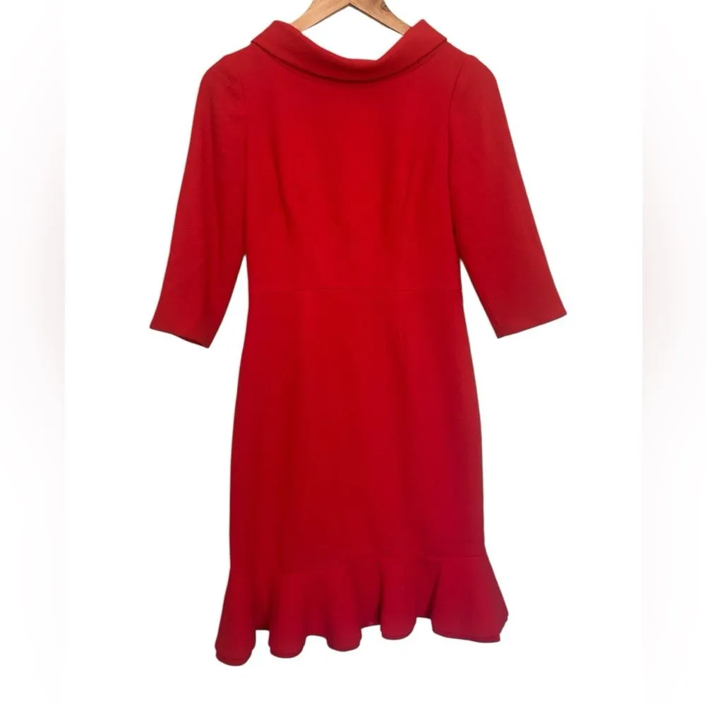 Rickie Freeman Teri Jon Holiday Sz 2 Wool Red Cowl Neck Ruffle Formal Dress - Image 2