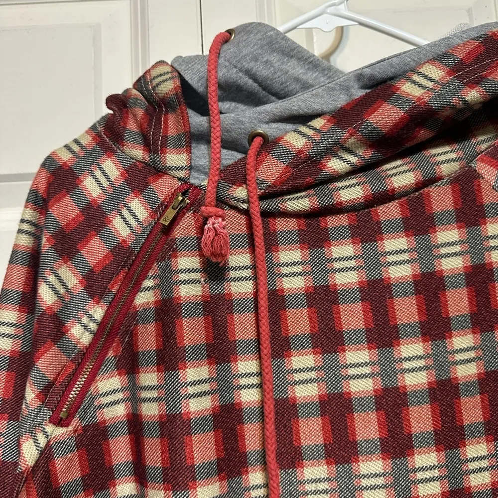 Double hooded plaid hoodie with thumb holes XL Red - Image 5