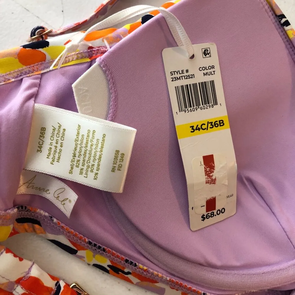 Anne Cole Womens Surplice Underwire Bikini Top Floral Orange Purple 34C/36B - Image 4