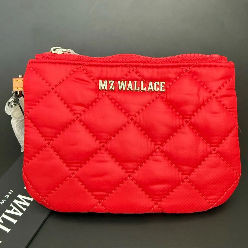 MZ WALLACE Bright Cherry Red Metro Flat Key Pouch Ring Small Quilted Wallet NWT - Image 3