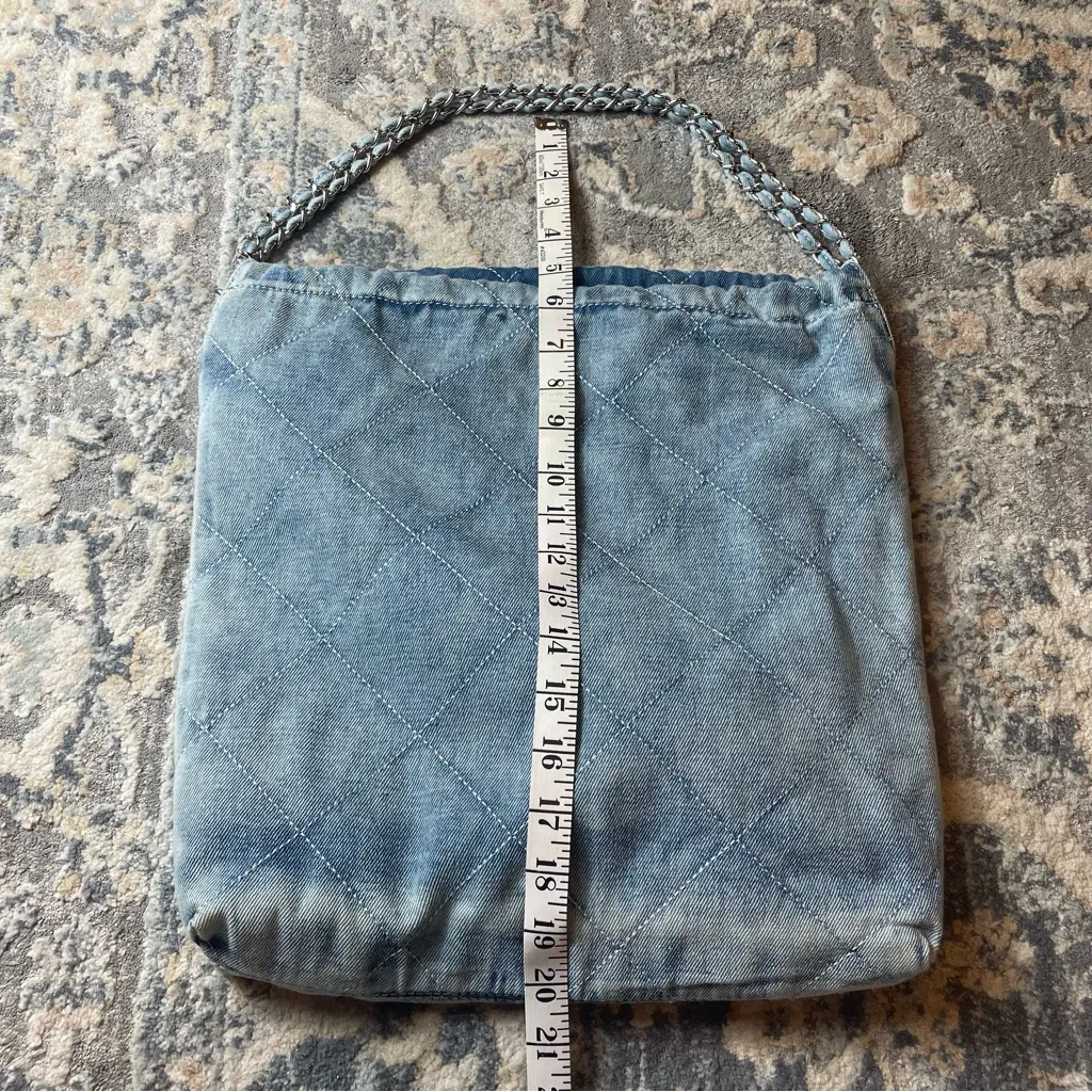 Elegant Denim Quilted Chain Shoulder Bag Blue - Image 2