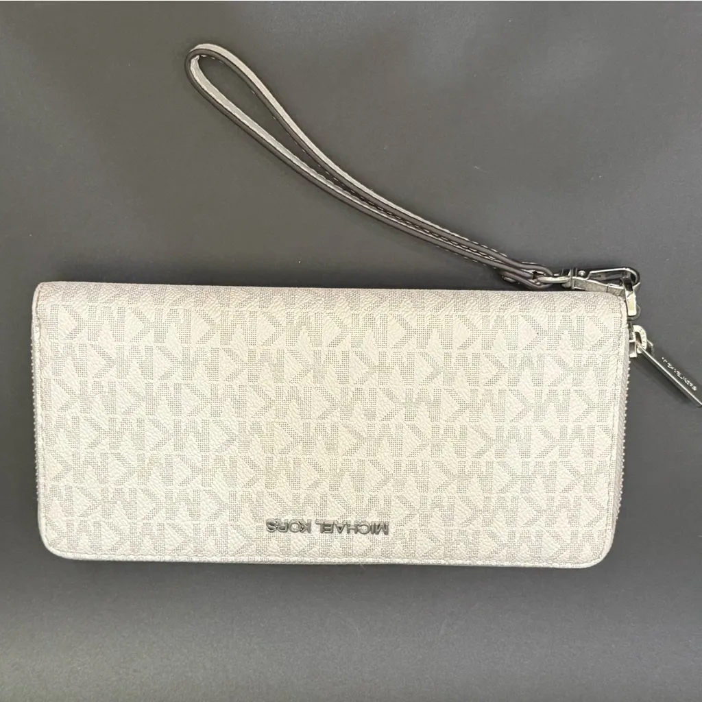 MICHAEL KORS Jet Set Travel Continental Zip Around Gray Leather Wallet Wristlet - Image 6